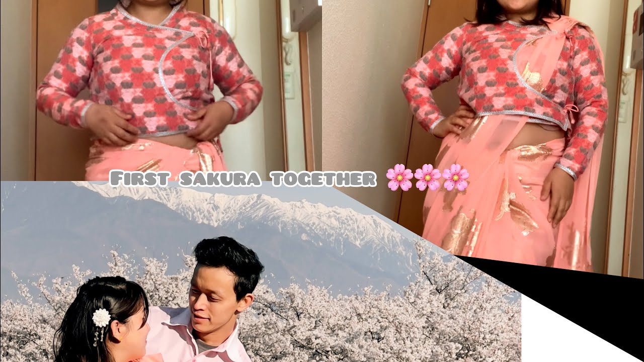 Chaubandi Cholo and sari in two ways || Nepali couple photoshoot in Sakura 🌸🌸🌸