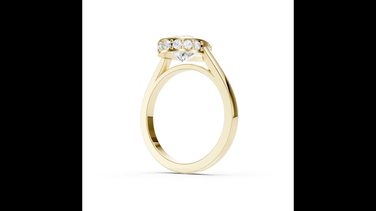 Bezel Set Pear Brilliant Solitaire Diamond Hidden Halo Engagement Ring