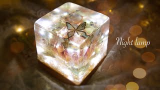 蝶と蓮華LEDナイトランプDIY✨エポキシレジンアートButterfly and lotus LED night lamp epoxy resin art