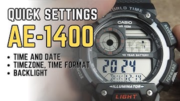 Casio AE-1400 Quick Basic Setting Tutorial: How to set time, date, format, backlight length AE1400