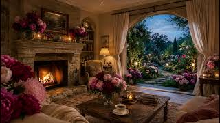 Elegant Cottage Fireplace Evening 🔥🌸 Luxury Garden Ambience for Sleep & Relaxation