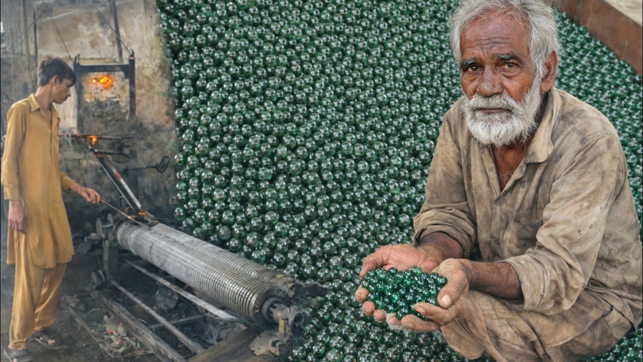 Recycling Process of Glass Scrap to Make Glass Marbles Ball Manufacturing | Waste Recycling