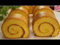 Pumpkin cake roll。金灿灿的南瓜蛋糕卷，不加一滴水，不加一滴油，松软细腻，超级好吃！