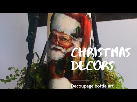 CHRISTMAS DECOR||Decoupage BOTTLE Art without TISSUE||HOME DECOR||PoppzCraftygram