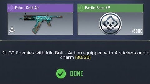 Call Of Duty Mobile Kill 30 Enemies with Kilo Bolt - Action equipped with 4 stickers and a charm