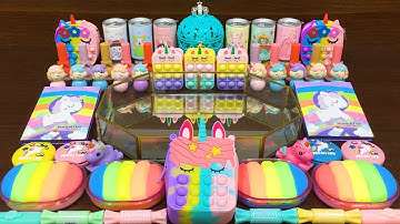 Satisfying RAINBOW UNICORN Slime #9!! Mixing Random Things  into GLOSSY Slime