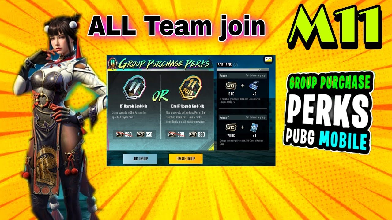 GROUP PURCHASE PERKS NEW EVENT IN PUBG MOBILE | HOW TO JOIN OR CREATE M11 RP GROUP PURCHASE PERK TEA