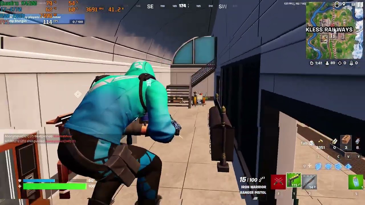 i7-4770 with Quadro K4200 4Gb Fortnite 1080p Performance (High textures) gameplay FPS