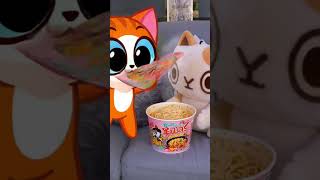 Leo purr purr &amp; nia canimals in noodles buldak pink mugbang in @sushi.monsters #canimals  #purrpurr