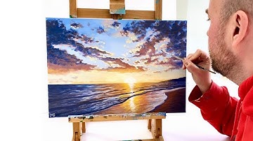 Sunset Beach Acrylic Painting Tutorial For Beginners / Landscape Painting For Beginners Acrylic