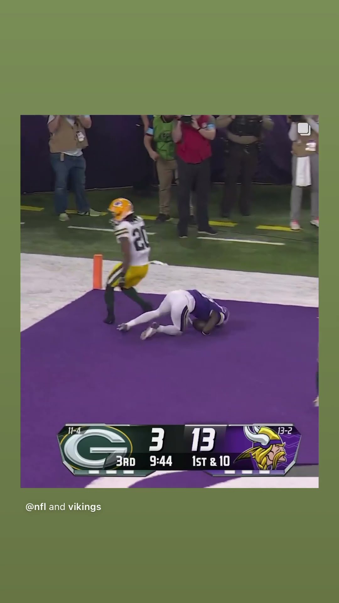 He really caught that #hoodnews #samdarnold #vikings #JordanAddison #greenbaypackers #td #omg #how