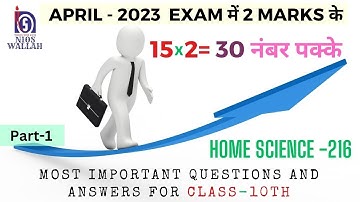 1. NIOS 2023 MOST Important Solved Questons Answers 2 marks, Question Paper of Home Science Class 10