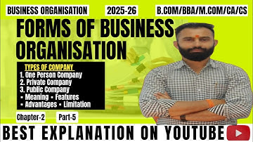 Forms of Business Organisation | Types of Company | OPC | Private Co.| Public Co.| Meaning | Part-5 