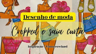 Desenho De Moda Cropped E Saia Curta
