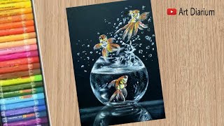 Art with Oil Pastel / Drawing Fish Tank for beginners - Step by step