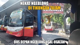 NGAWUR‼️ Bus depan ngeblong brutal di tikungan tajam, naik bus harapan jaya'angin malam'