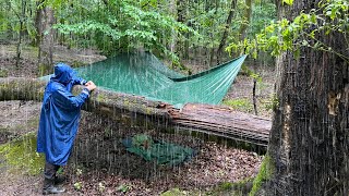 Surviving the storm and heavy rain and camping in the forest