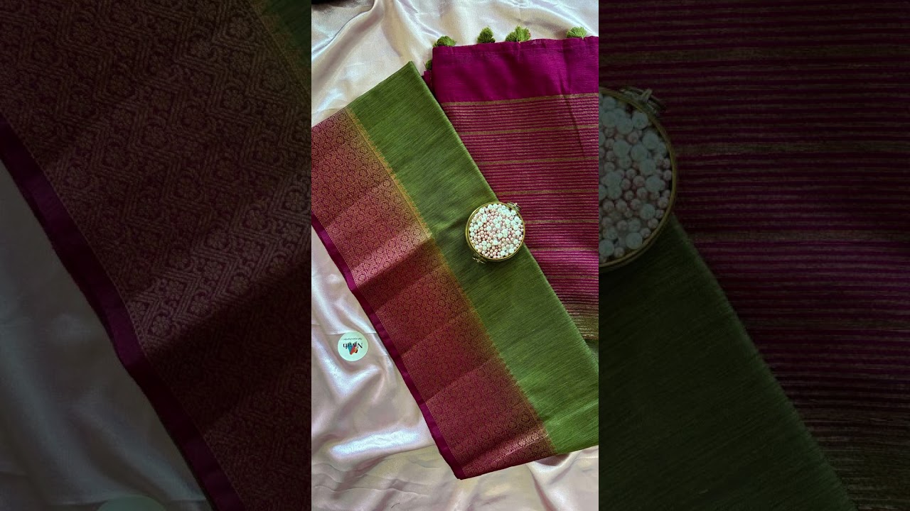 Semi jute saree, beautifully blending rich olive green with a royal magenta pallu.💚💓 💰 Price: ₹1699
