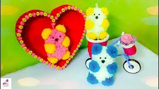 Pom Pom Teddy Bear Making | How to make pom pom teddy bear | Yarn Craft | DIY CraftsLane