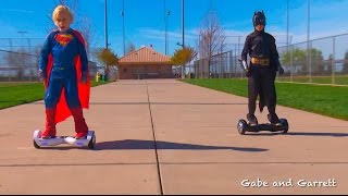 AlienWheels Hoverboard and Segway Challenge Race!  Batman vs Superman, AlienBoard Batwings and B1!