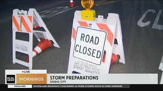 Storm preparations in Studio City: Mulholland Drive