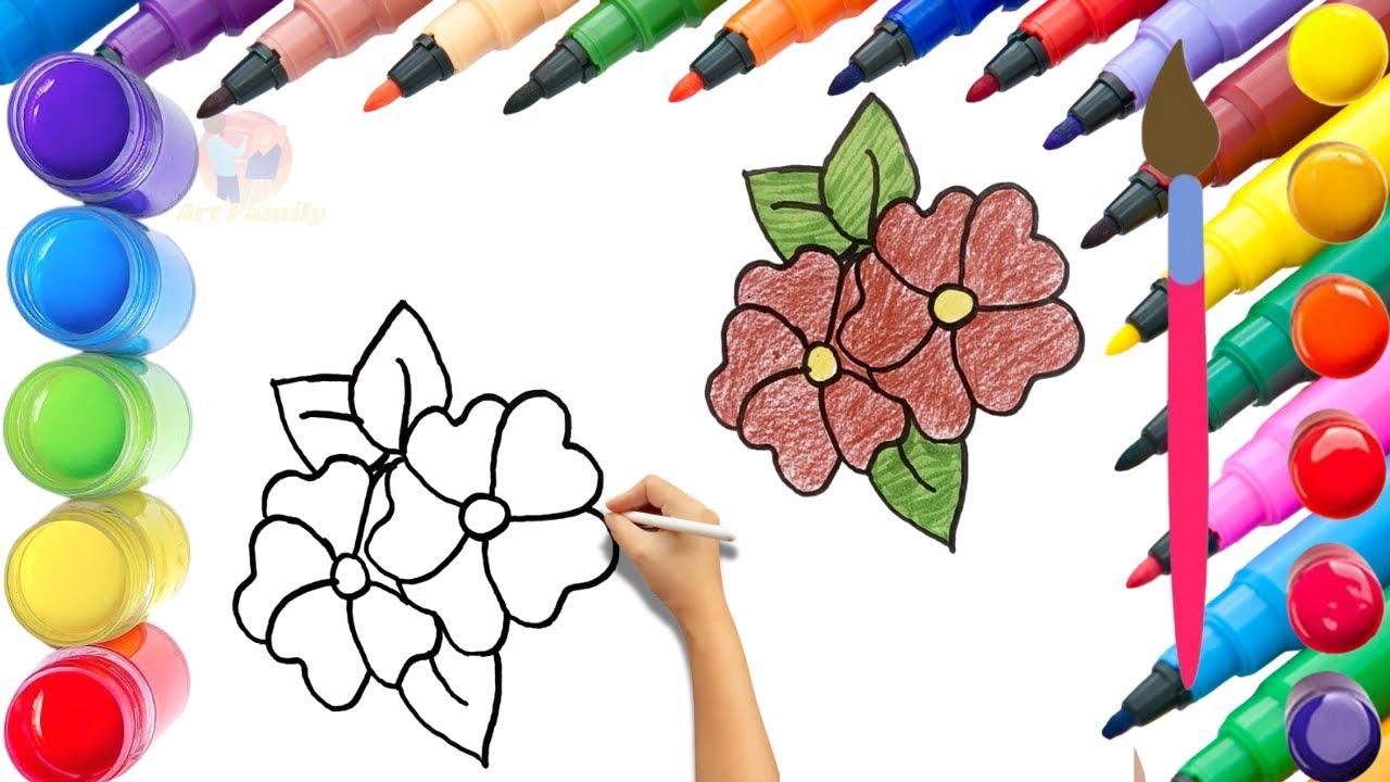 How To Draw cute Flower Drawing, Painting & Coloring For Kids and Toddlers_ Child Art 🐋🌈🎨