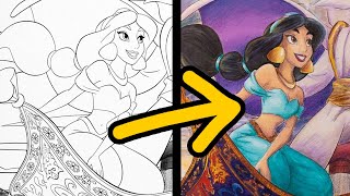 Transforming a 'CHILDRENS' Coloring Book into a MASTERPIECE | Disney’s Aladdin Coloring Page