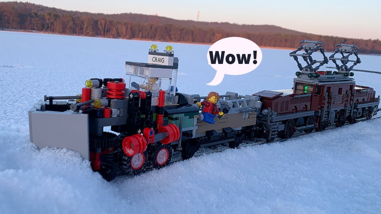 Working LEGO snow plow train on Frozen Lake YouTube