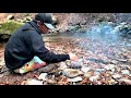 渓流でイワナを釣って焚き火で焼いて食べる最高の休日 mountain stream fishing and bonfire