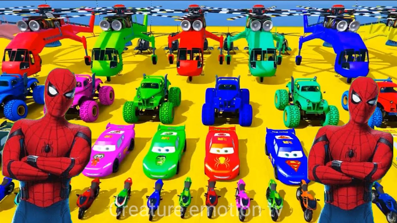 SPIDERMAN Supercar Driving Mega SEA JUMP Challenge ! SUPERHERO Mack Truck Race - GTA V