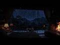 Cozy Cabin Heavy Rain 24/7 | 🌧️ Rainy Night Cabin Ambience with Fireplace for Sleep 🔥