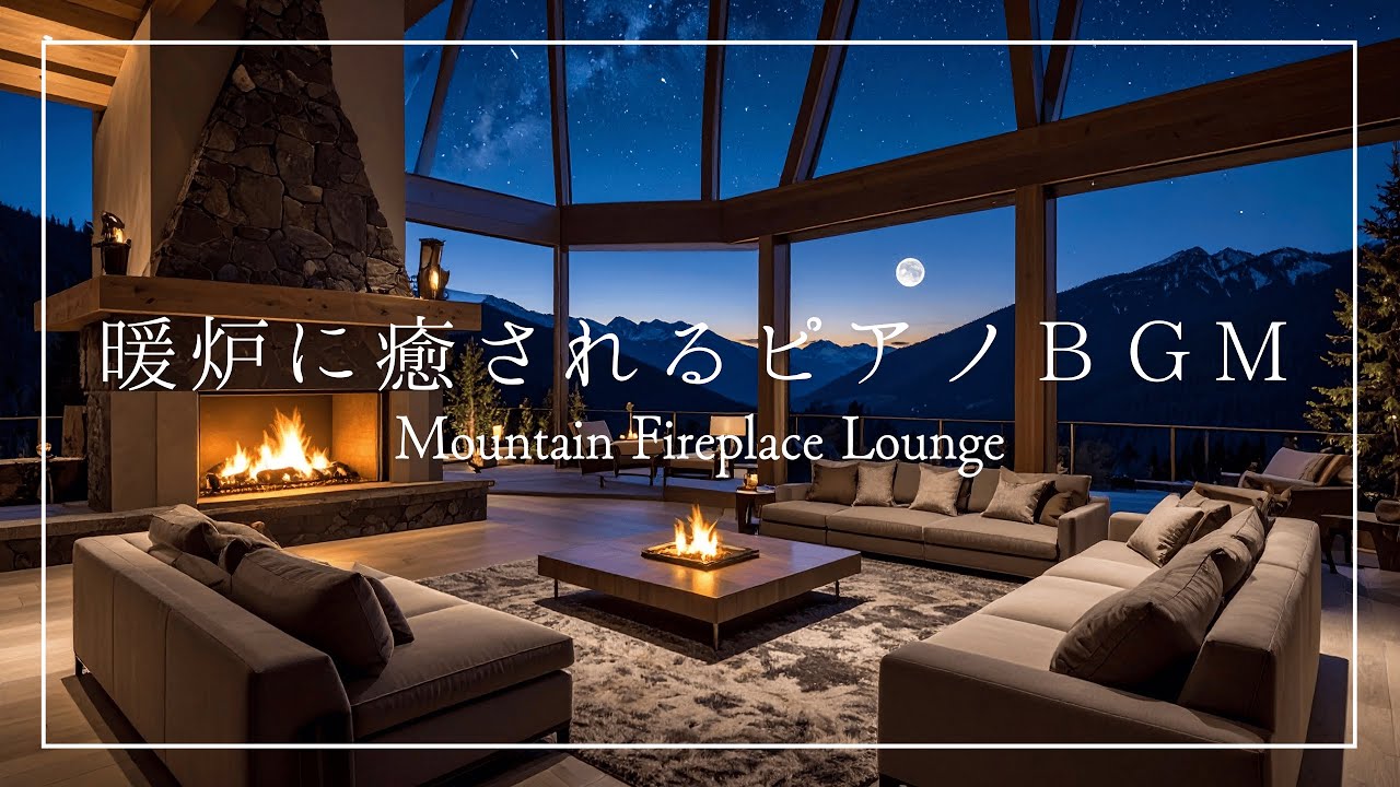 Starry Night Lounge with Fireplace 🌙☕️ | Calm Piano Music playlist for study, work, relax