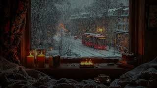 Snowstorm by the Window | Candlelight, Fireplace Warm and Serene Snowfall Sounds for Relaxation