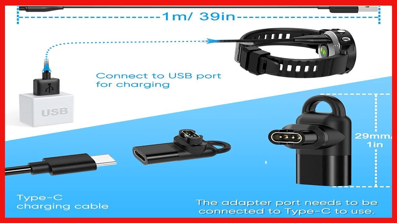 Charging Cable for Garmin Watch with 2 USB C Charger Adapter Connector