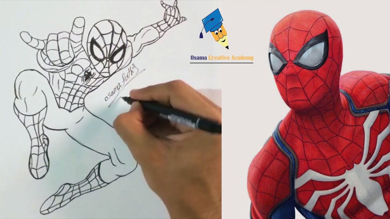 رسم اسبيدر مان 2021 تعليم الرسم  كيف ترسم سبايدر مان خطوة بخطوة للمبتدئين  How To Draw Spider-Man