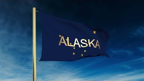 4K alaska flag slider style with title. Waving in the wind with cloud background animation Stock