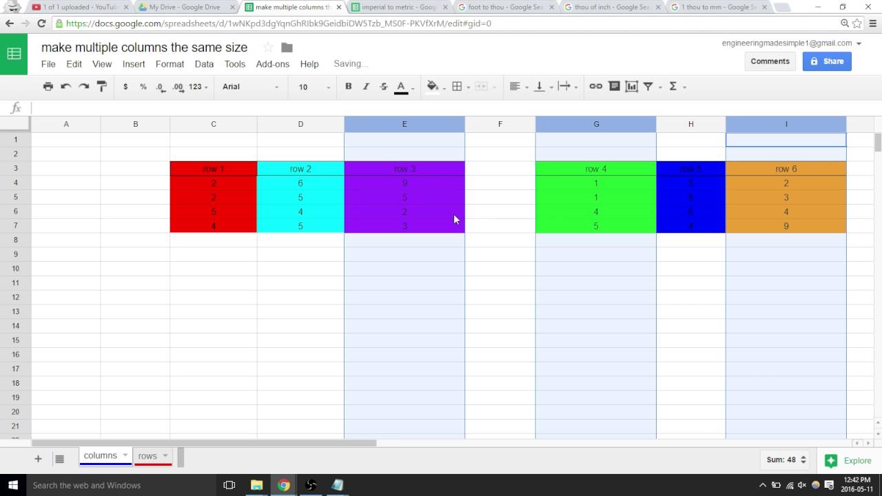 How to change the size a multiple columns at once - Google sheets video ...