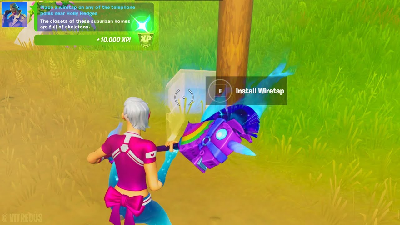 Place a wiretap on any of the telephone poles near Holly Hedges - Fortnite Season 5