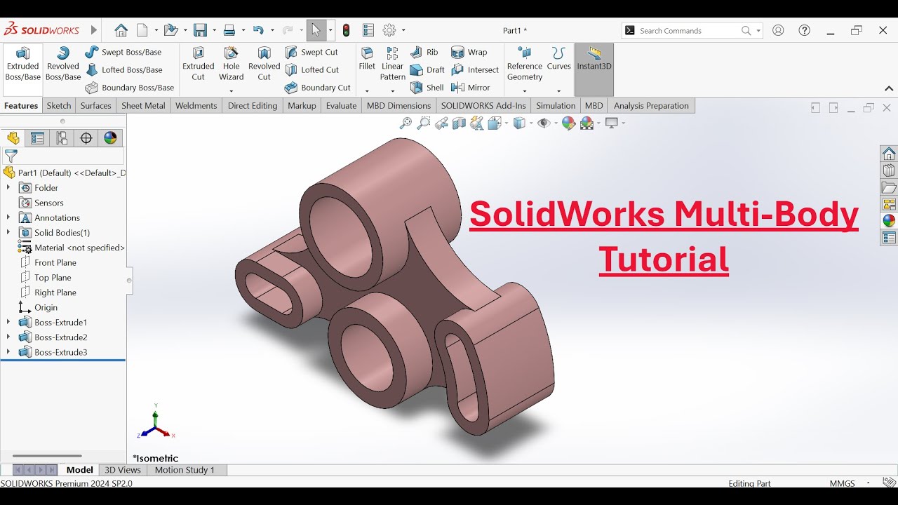 Multi Body Part Example Advanced SolidWorks Modeling Tutorial | Complex Multi-Body Part - YouTube