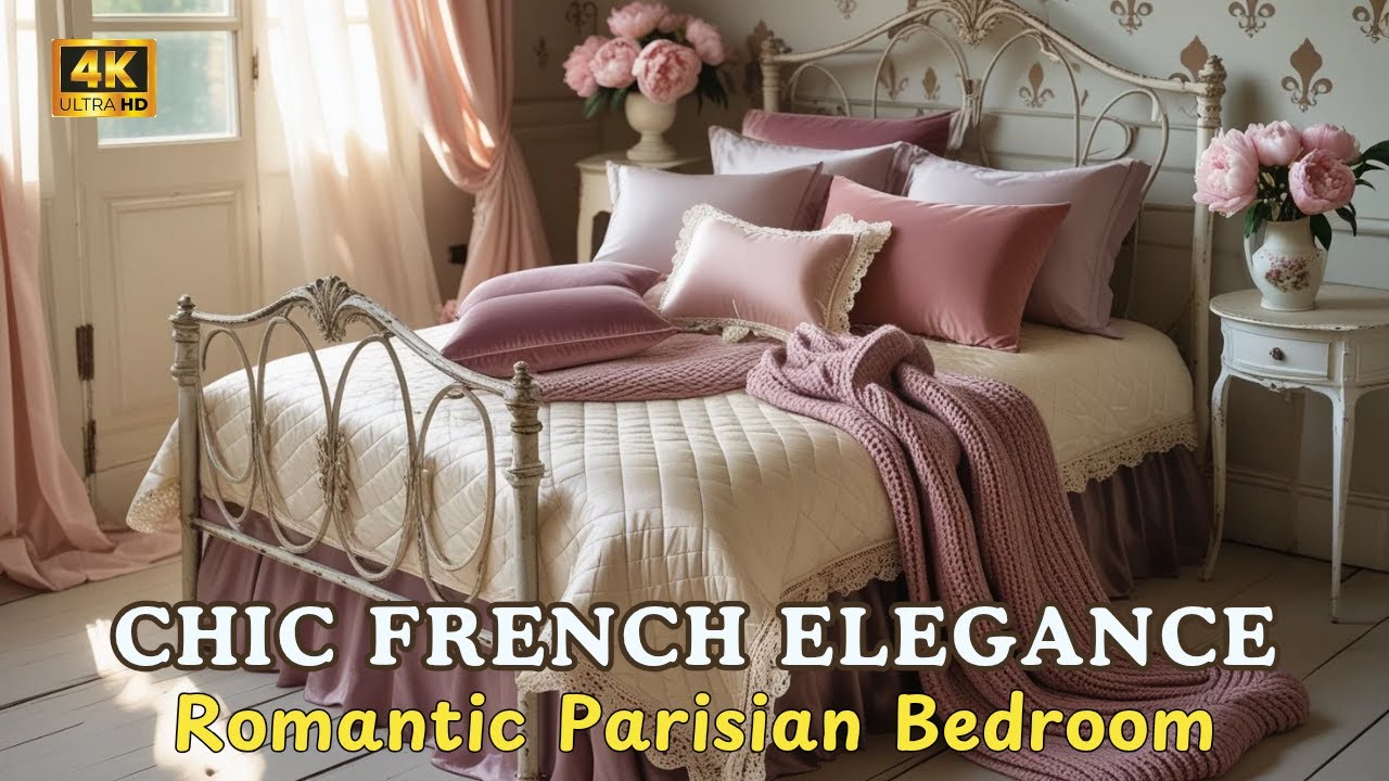 Aesthetic Parisian Charm: Gorgeous Bedroom Decor with French Romance Vibes and Floral Accents