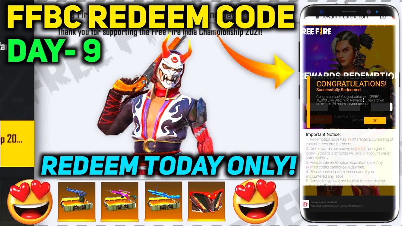 FREE FIRE BANGLADESH CHAMPIONSHIP REDEEM CODE 2021 | FREE FIRE REDEEM CODE TODAY | DAY 9