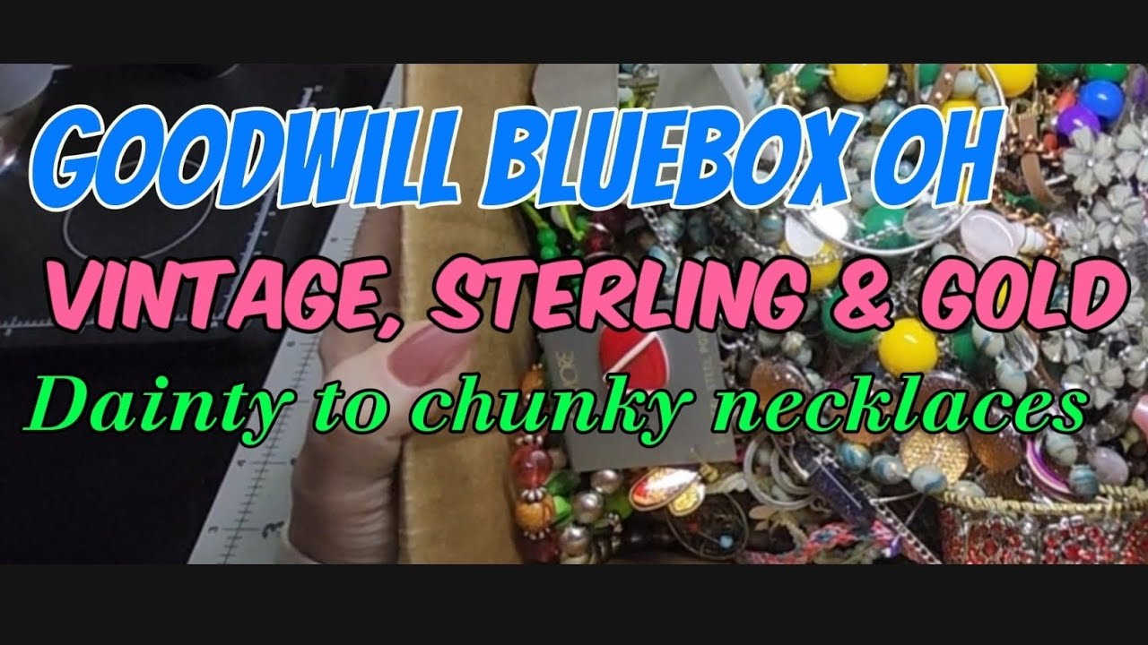 Goodwill Bluebox OH Mystery Jewelry Unboxing 14K gold, sterling, chunky to dainty necklaces 