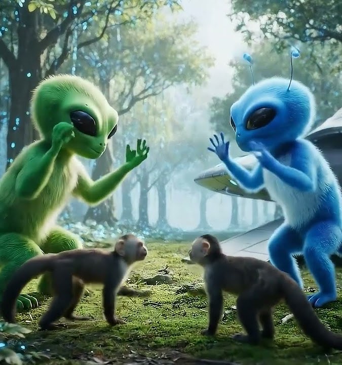 ✨ Monkeys Meet Friendly Aliens in the Jungle 🐒🛸🌴#Aliens #Monkeys #Cinematic #Veo3 #SciFi #shorts