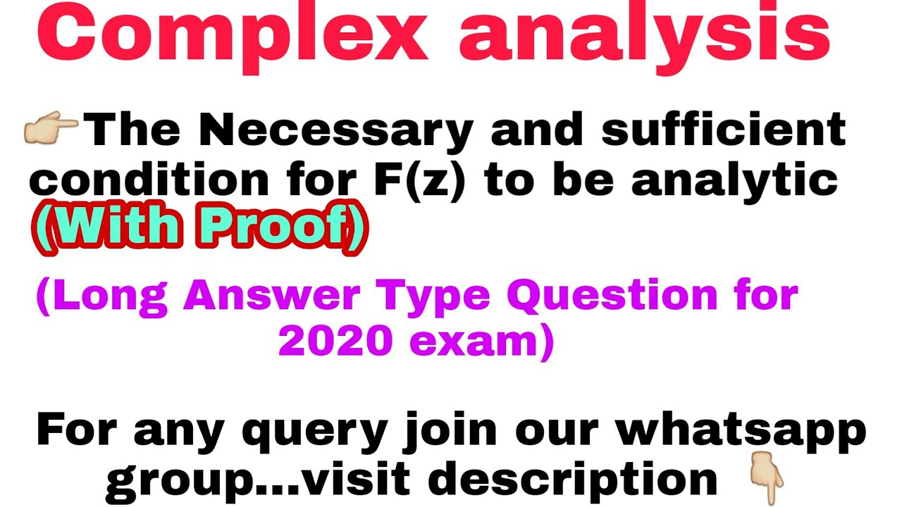 Proof-Necessary And Sufficient Condition For Analytic Function || Cauchy Riemann Equation