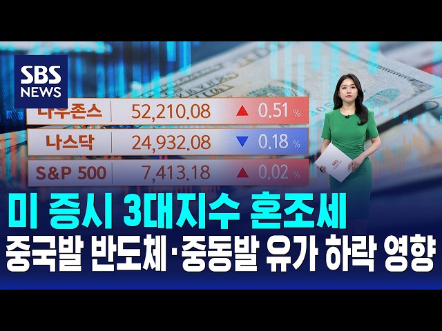 미 증시 3대지수 혼조세..중국발 반도체·중동발 유가 하락 영향 / 뉴욕증시 / SBS 모닝와이드 2부