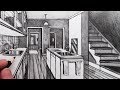 How to Draw a Kitchen Room in 1-Point Perspective