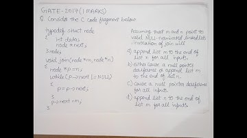 GATE 2017 CSE DATA STRUCTURE | typedef struct node | join(node* m, node*n) { node*p=n; | LINKED LIST