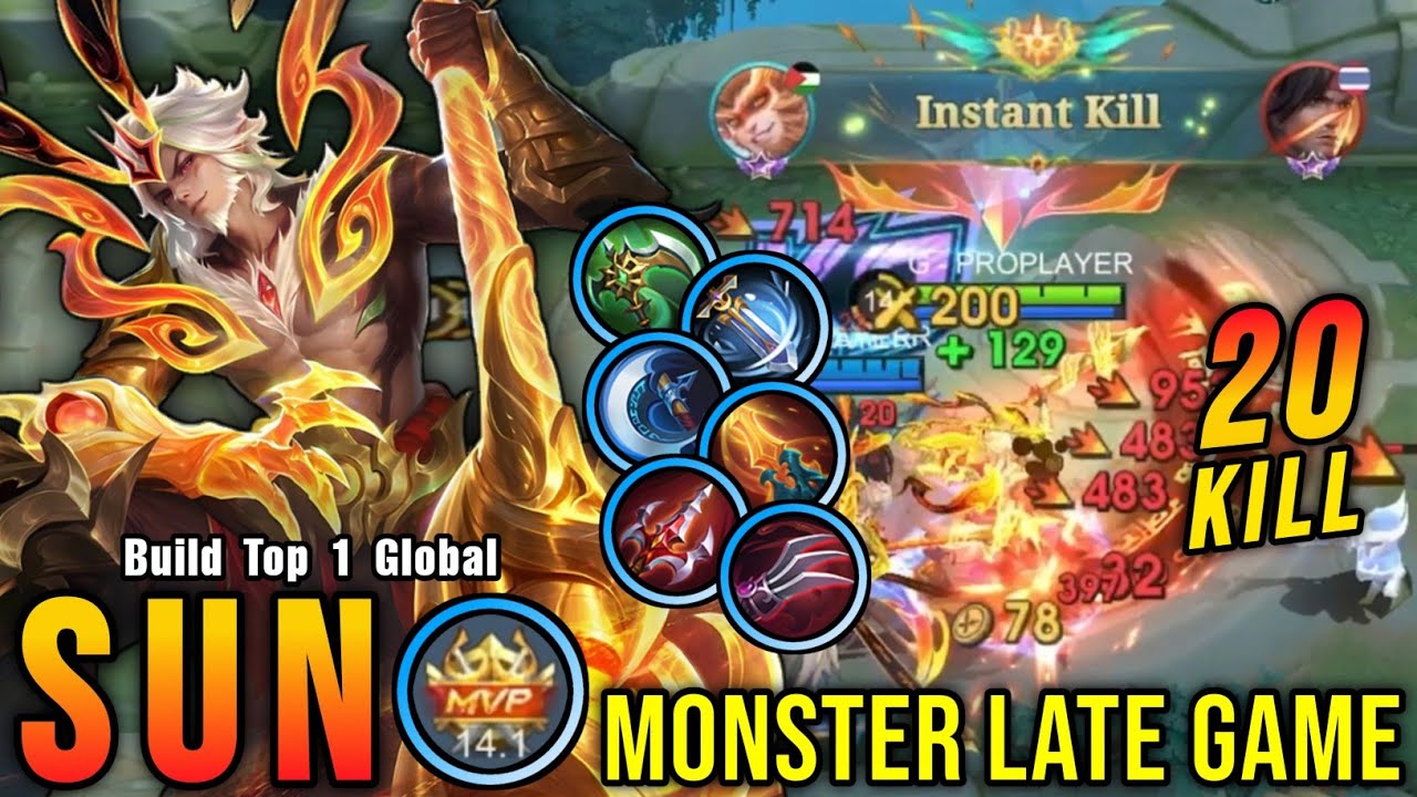 20 Kills!! No Boots Build Sun Monster Late Game!! - Build Top 1 Global Sun ~ MLBB