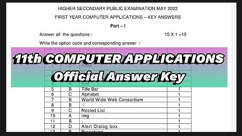 11th Computer Applications Official Answer Key | Tamilnadu | Public Exam 2022 |