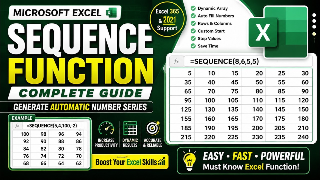 SEQUENCE Formula in Excel | Automatic Number Series in Excel | Sequence ...